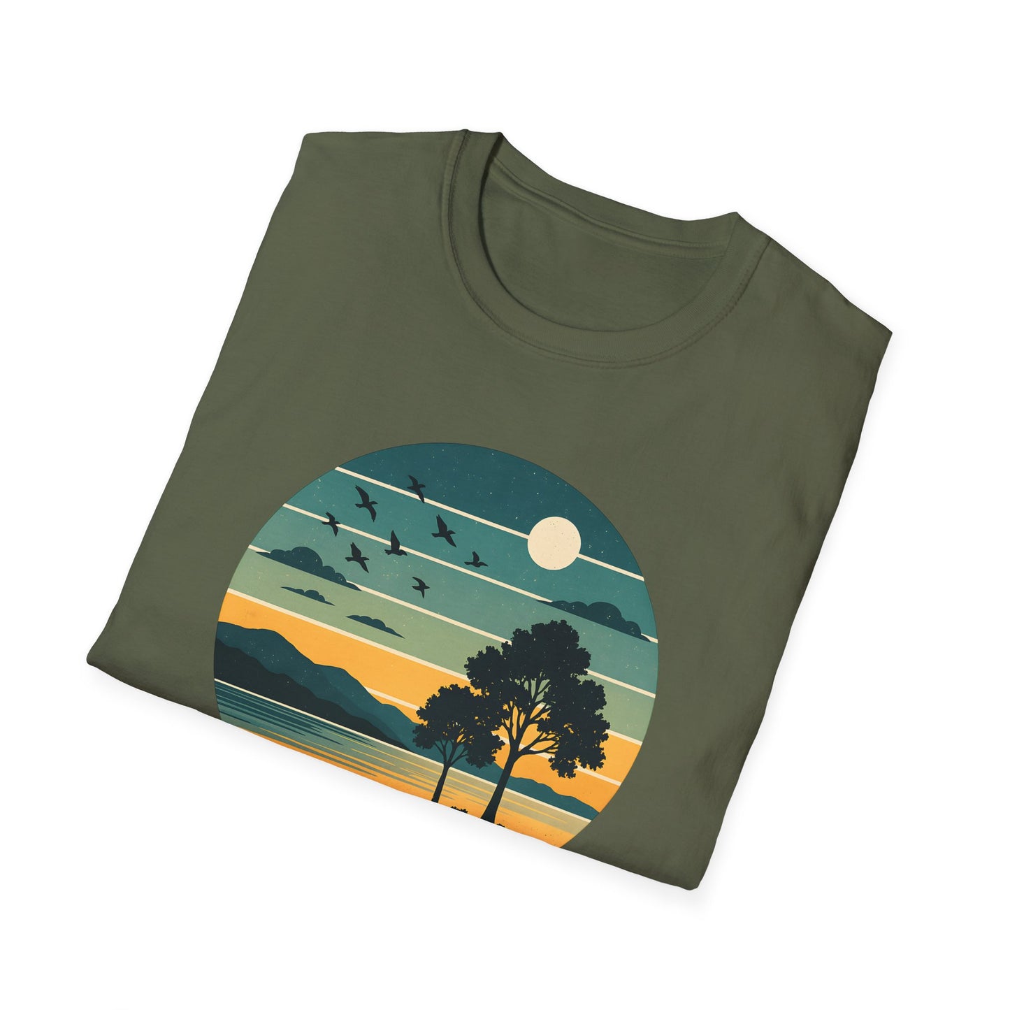 Retro Blue Sunset Over Lake T-shirt