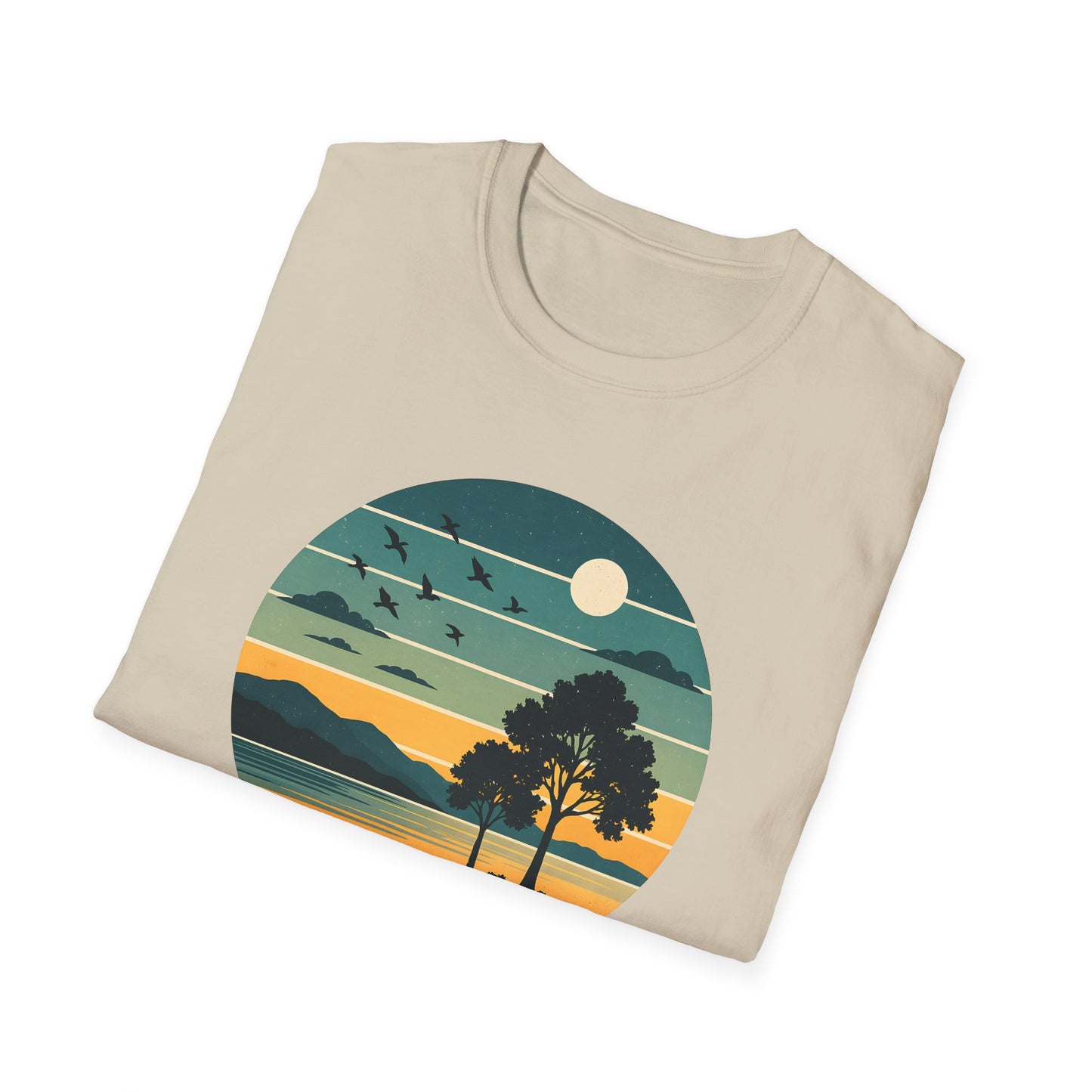 Retro Blue Sunset Over Lake T-shirt