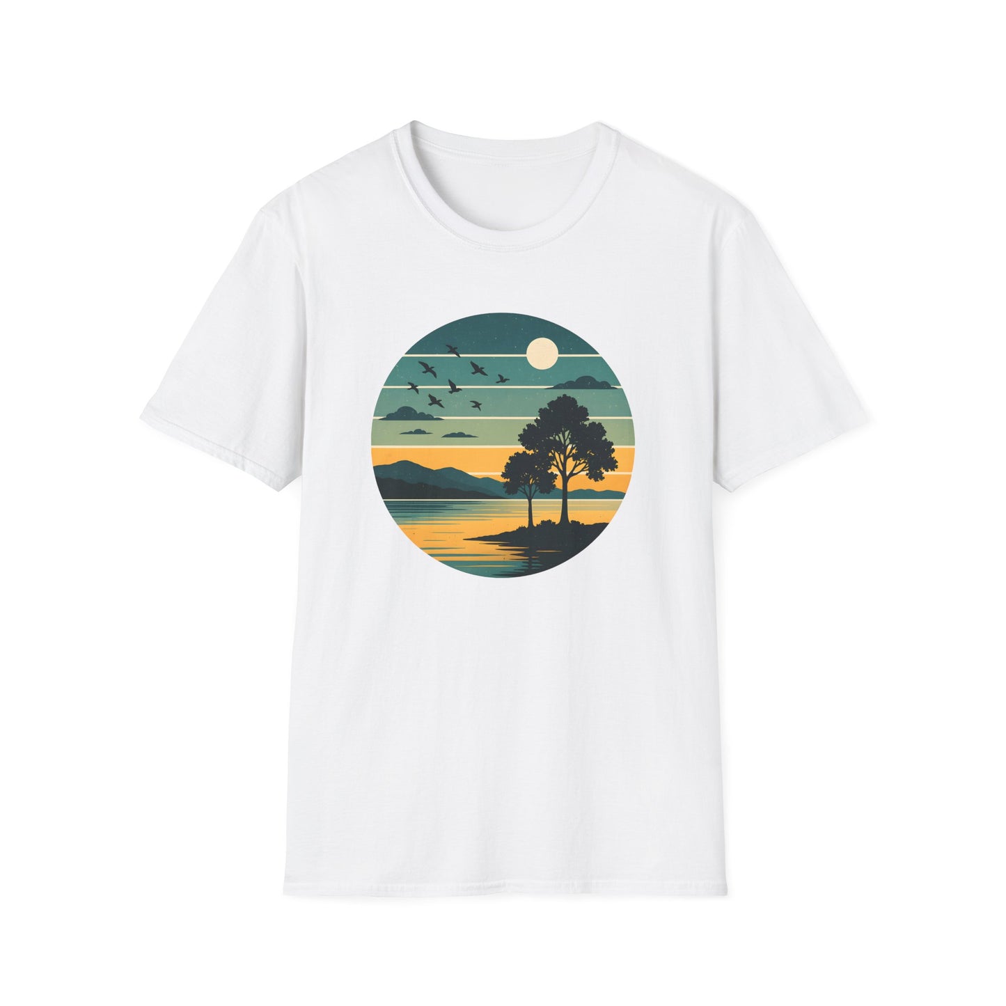 Retro Blue Sunset Over Lake T-shirt