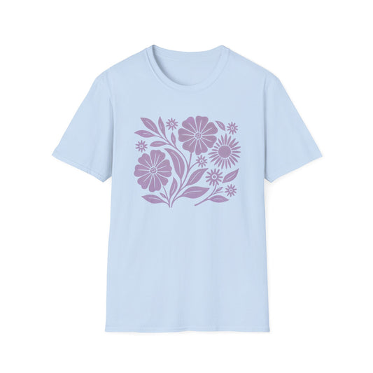 Flower Gathering Lavender Ink Print T-shirt