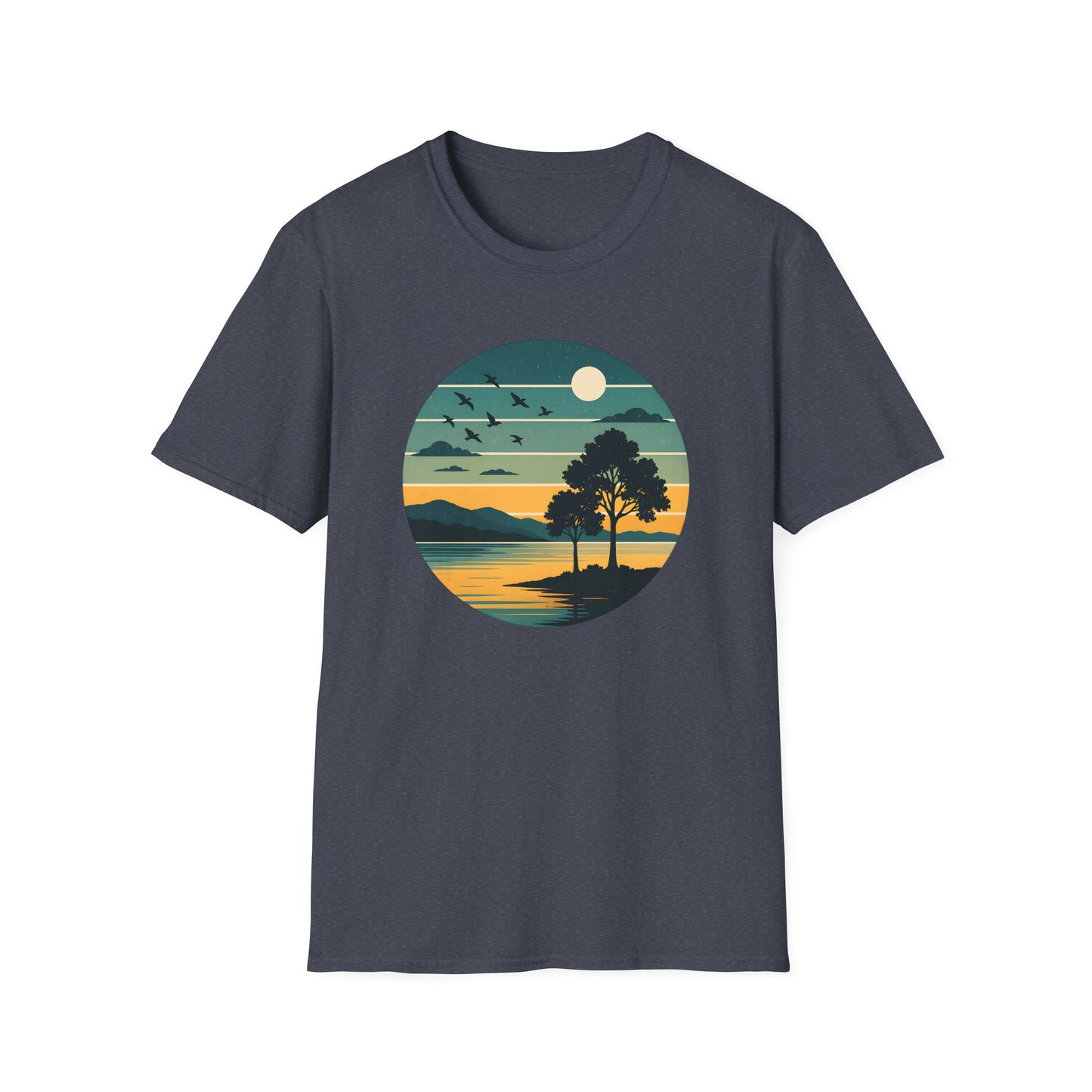 Retro Blue Sunset Over Lake T-shirt