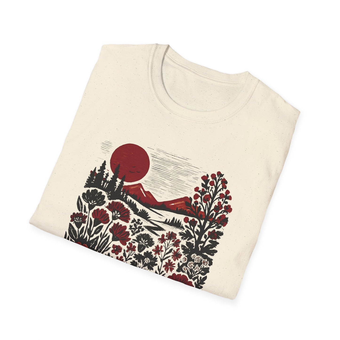 Maroon Sunset Floral Landscape T-shirt