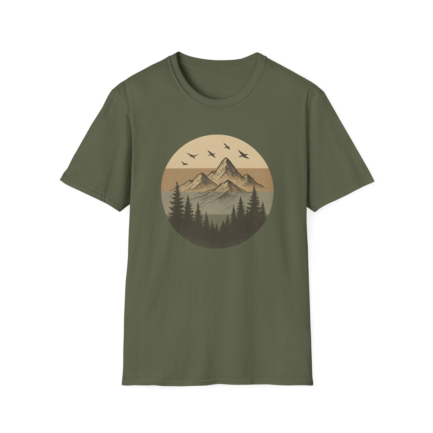 Retro Mountain Landscape Earth Tones T-shirt