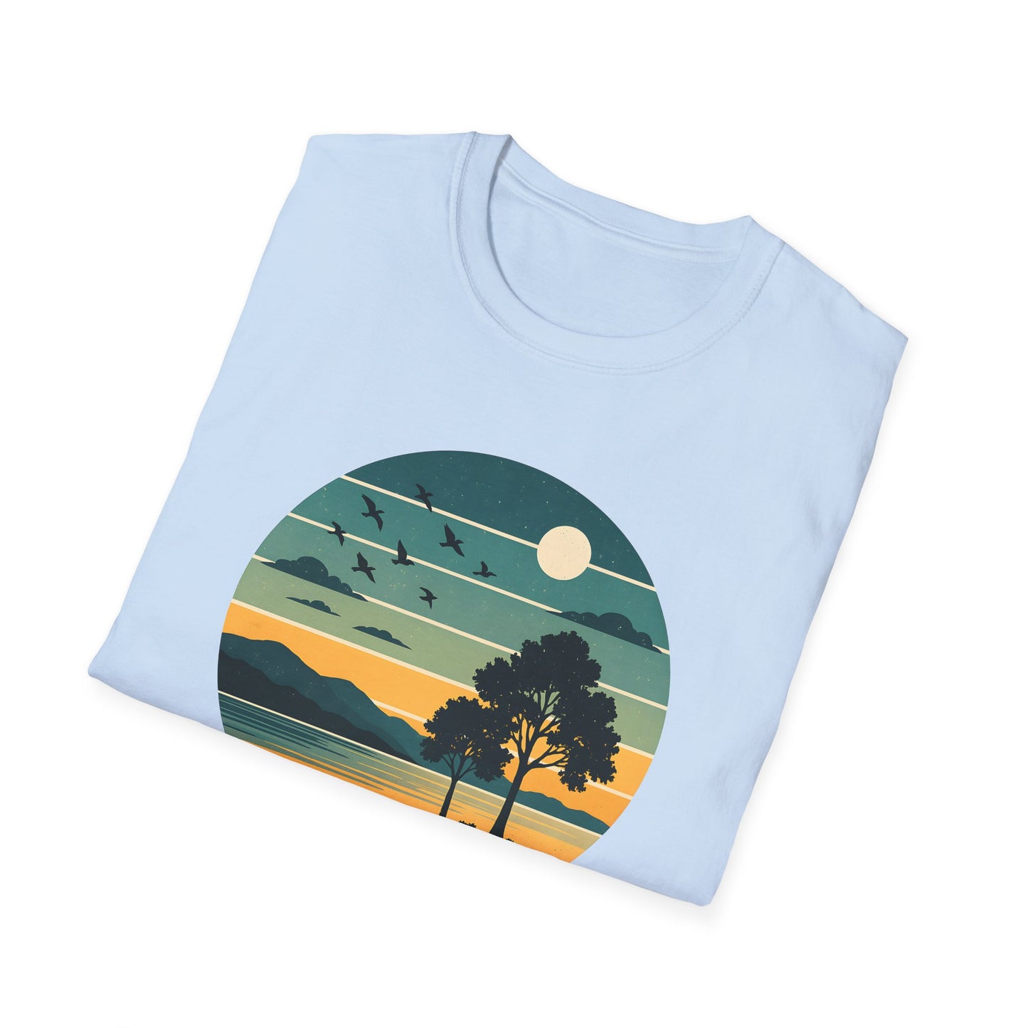 Retro Blue Sunset Over Lake T-shirt