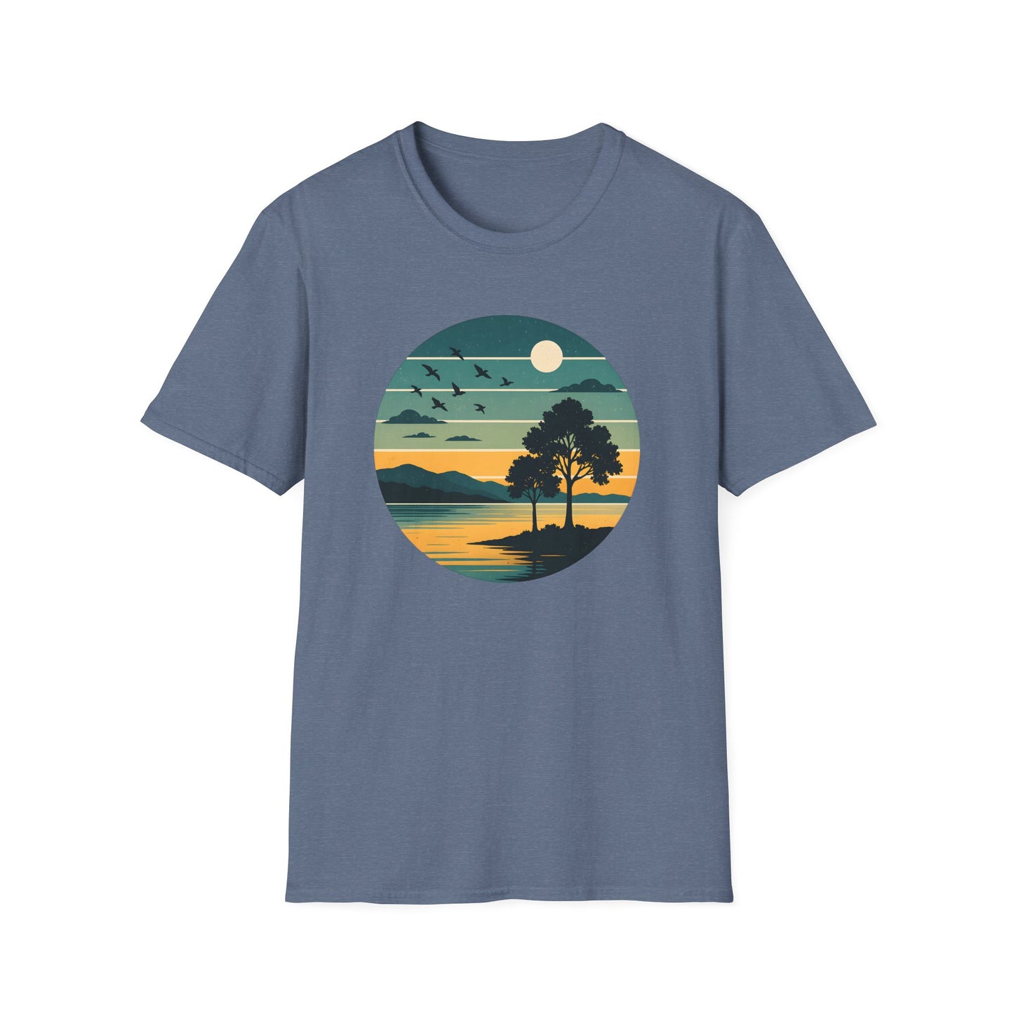 Retro Blue Sunset Over Lake T-shirt