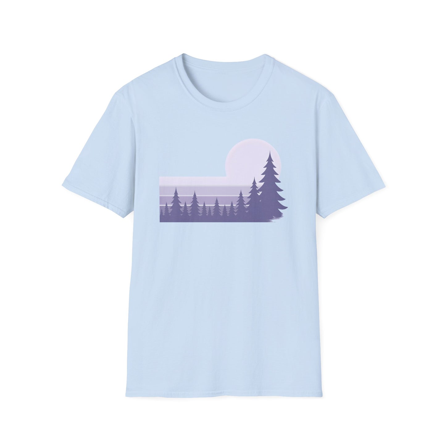 Retro Lilac Sunset Over Pines T-shirt
