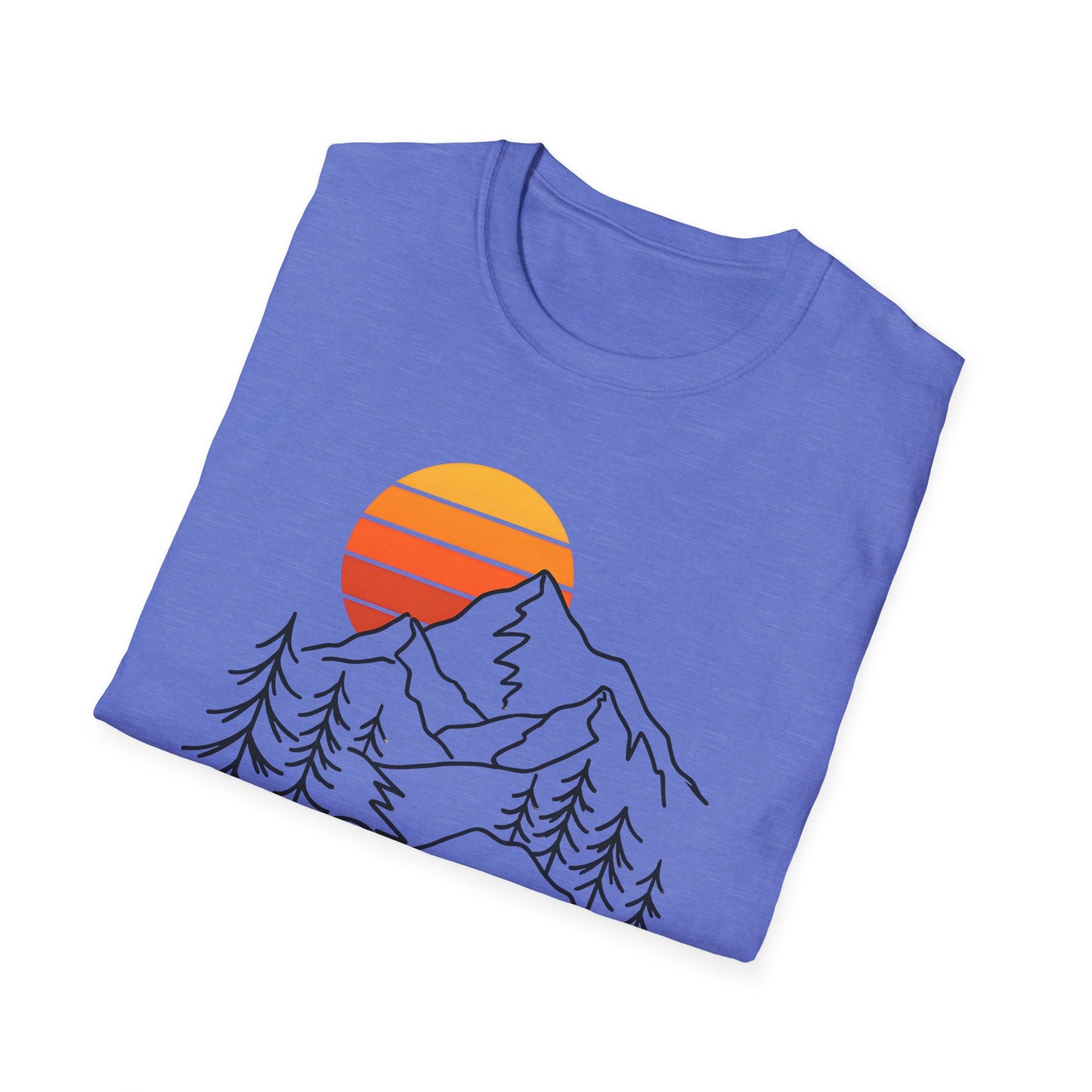 Retro Sunset Mountain Line Art T-shirt