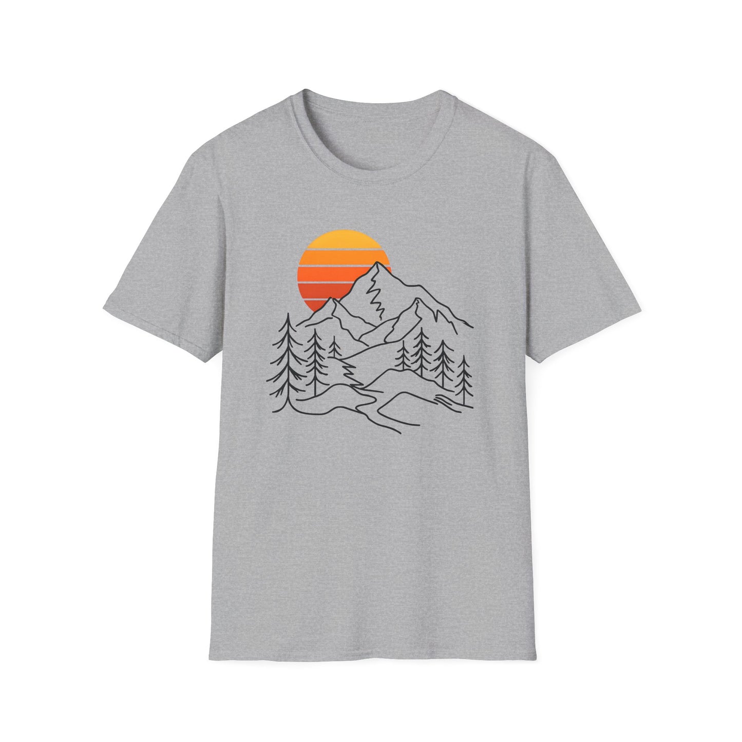 Retro Sunset Mountain Line Art T-shirt