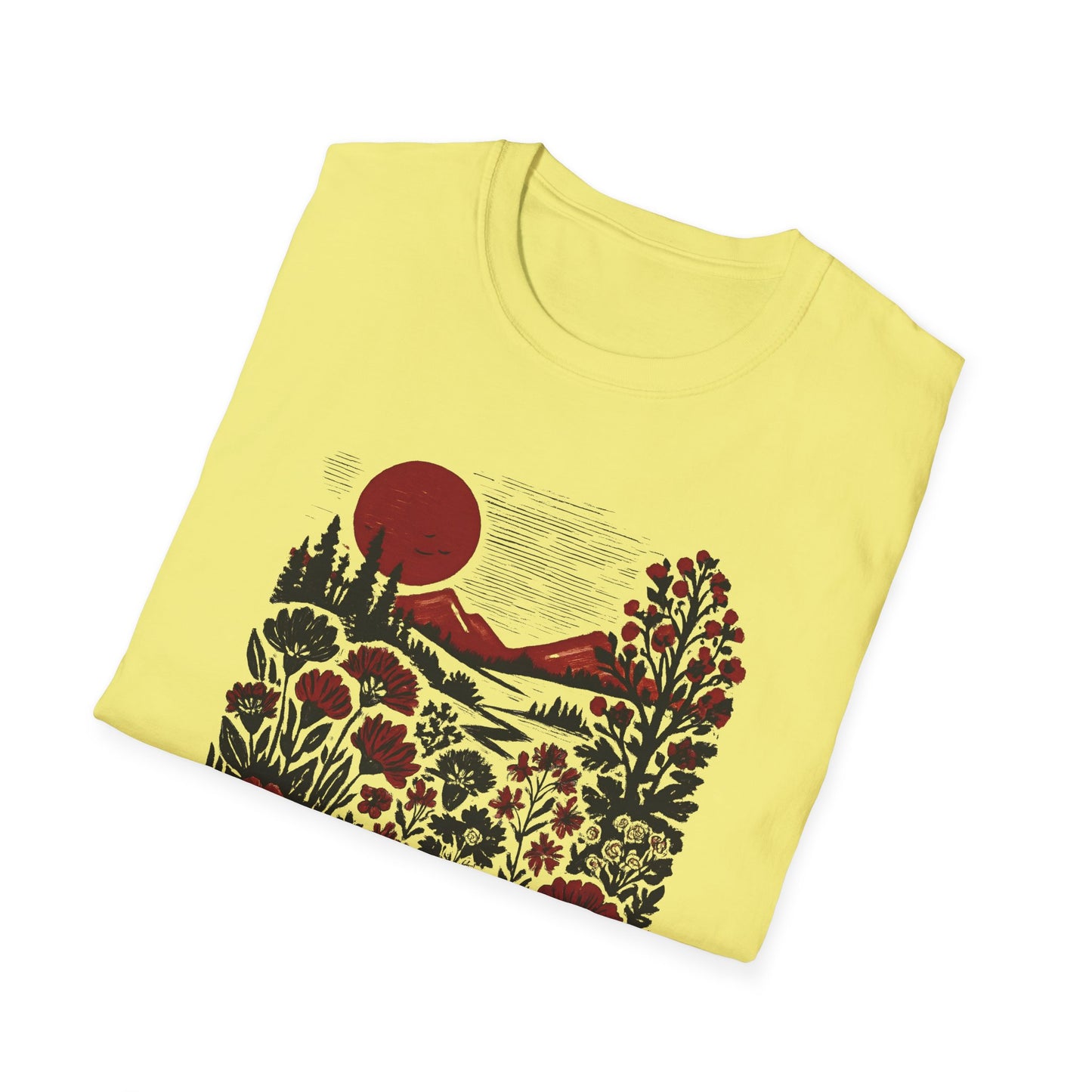 Maroon Sunset Floral Landscape T-shirt