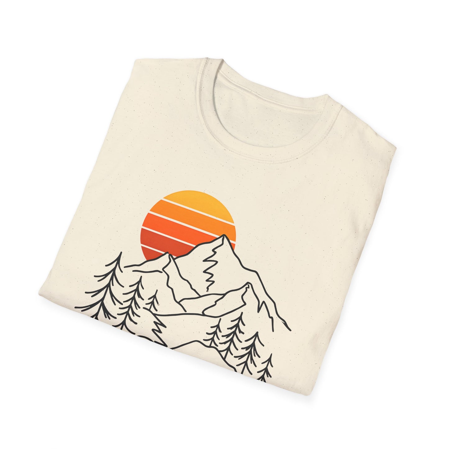 Retro Sunset Mountain Line Art T-shirt
