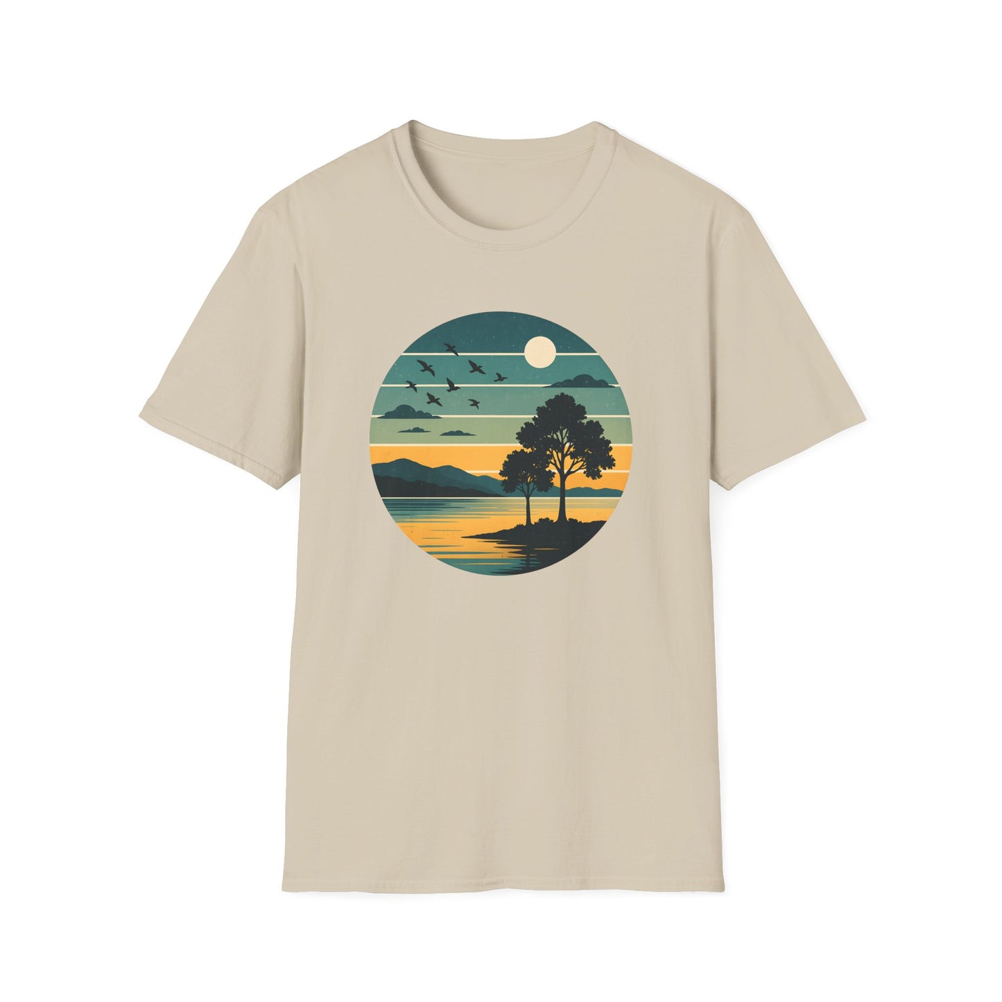 Retro Blue Sunset Over Lake T-shirt