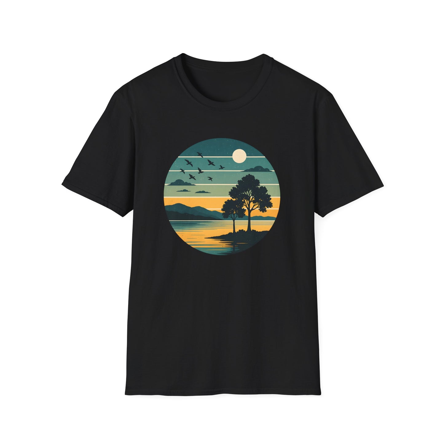 Retro Blue Sunset Over Lake T-shirt
