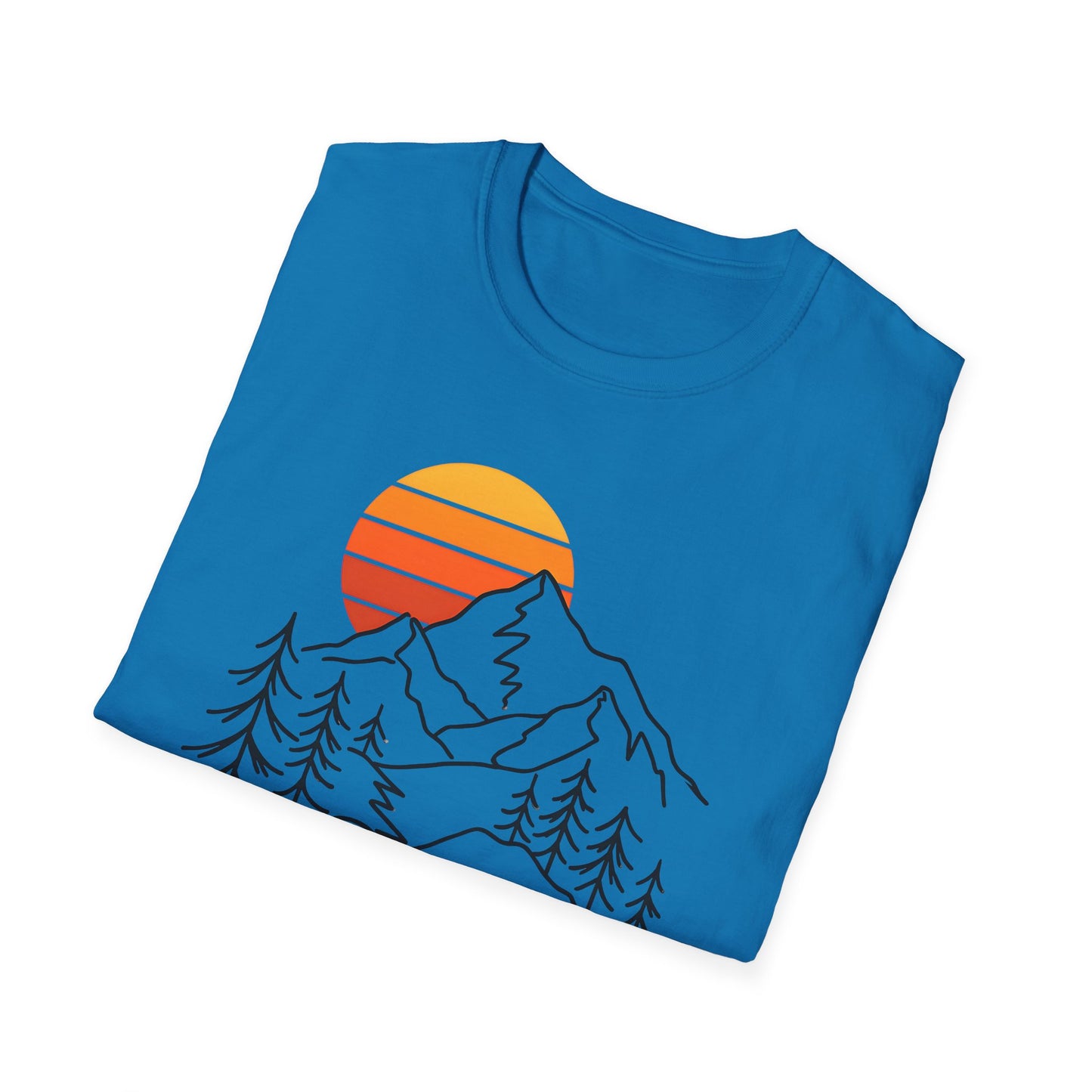 Retro Sunset Mountain Line Art T-shirt