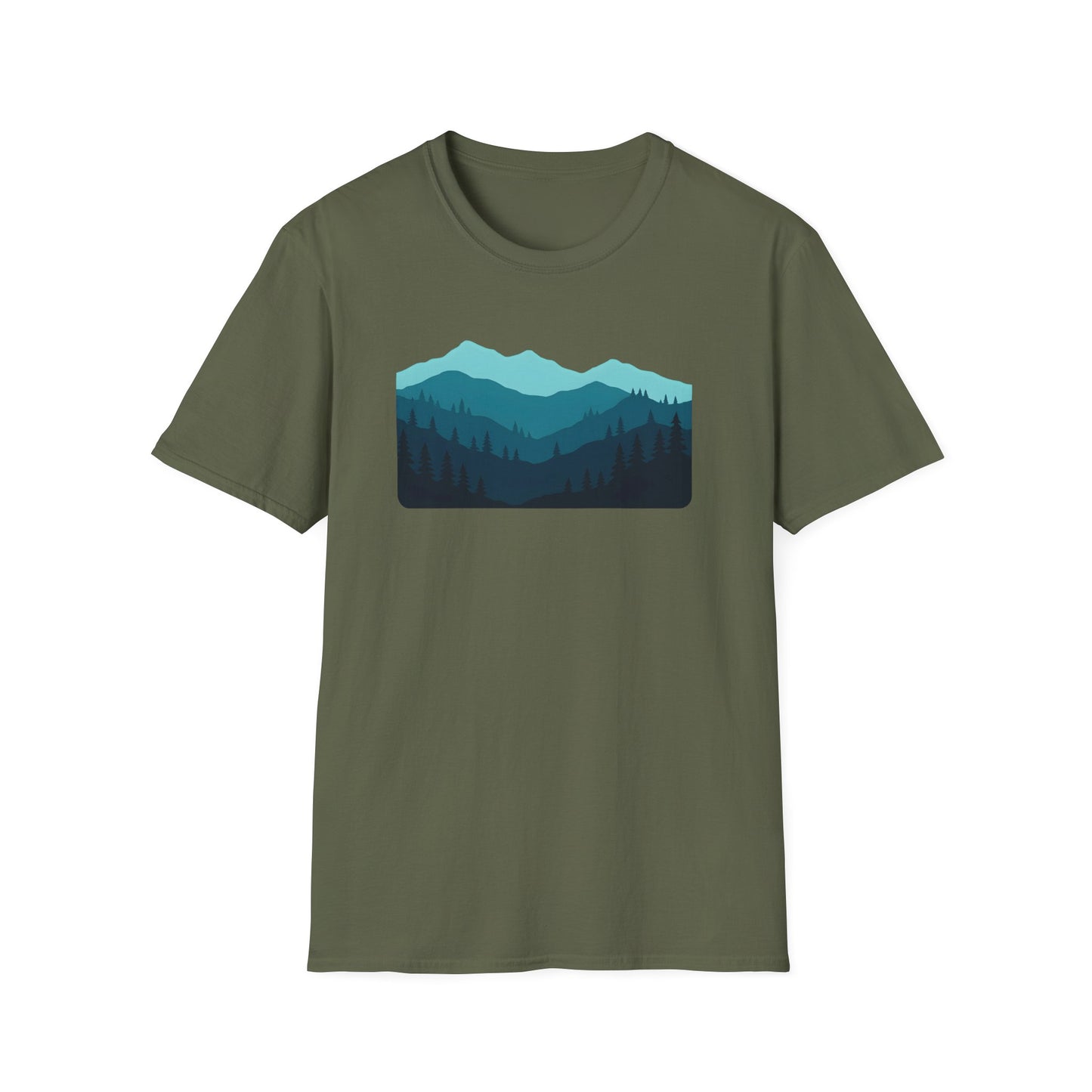 Layered Teal Mountain Landscape T-shirt