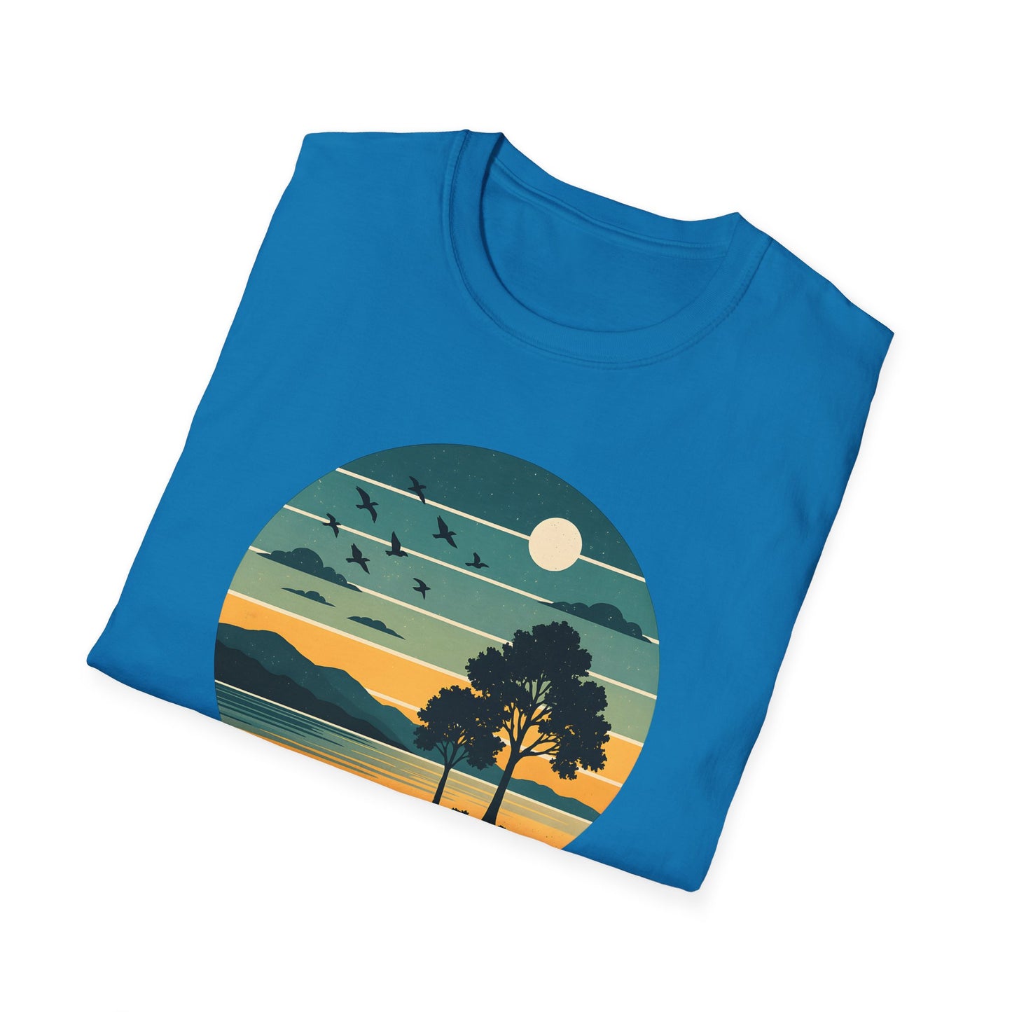 Retro Blue Sunset Over Lake T-shirt