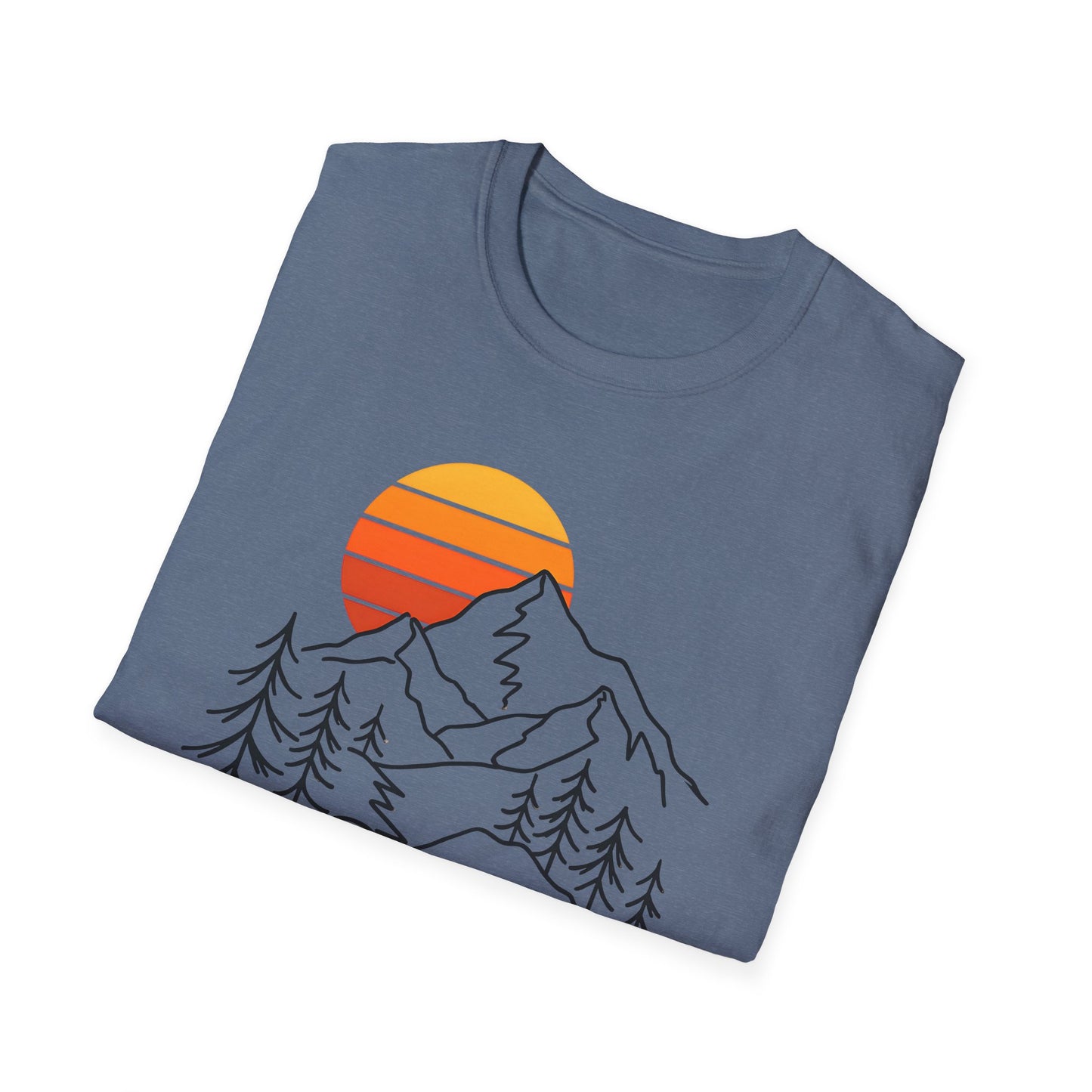 Retro Sunset Mountain Line Art T-shirt