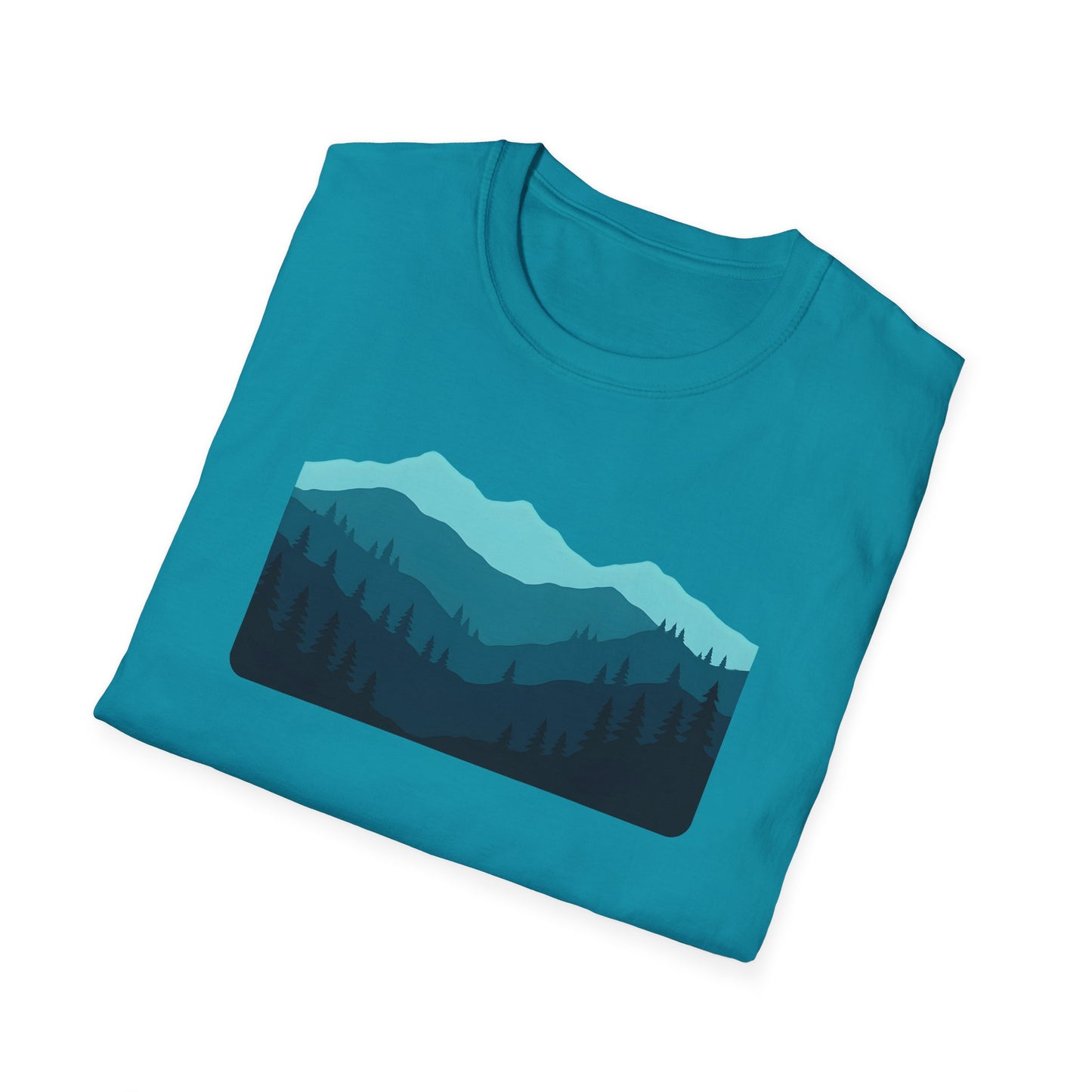 Layered Teal Mountain Landscape T-shirt