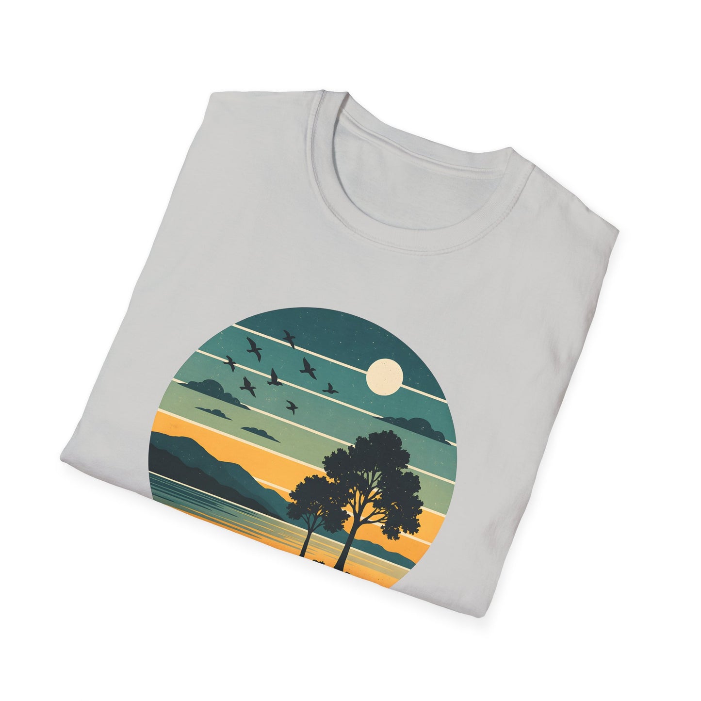 Retro Blue Sunset Over Lake T-shirt