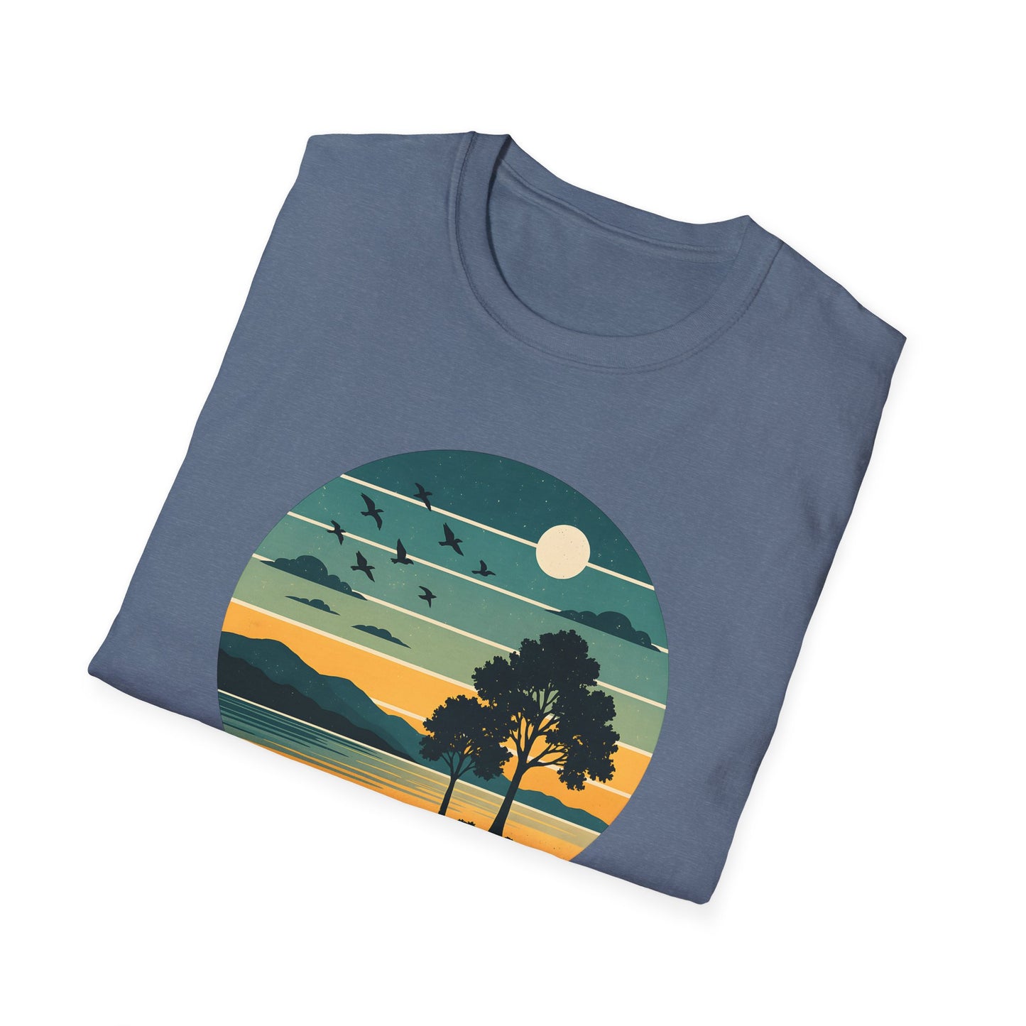 Retro Blue Sunset Over Lake T-shirt