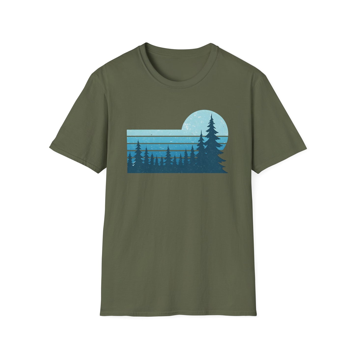 Retro Teal Sunset Over Pines T-shirt