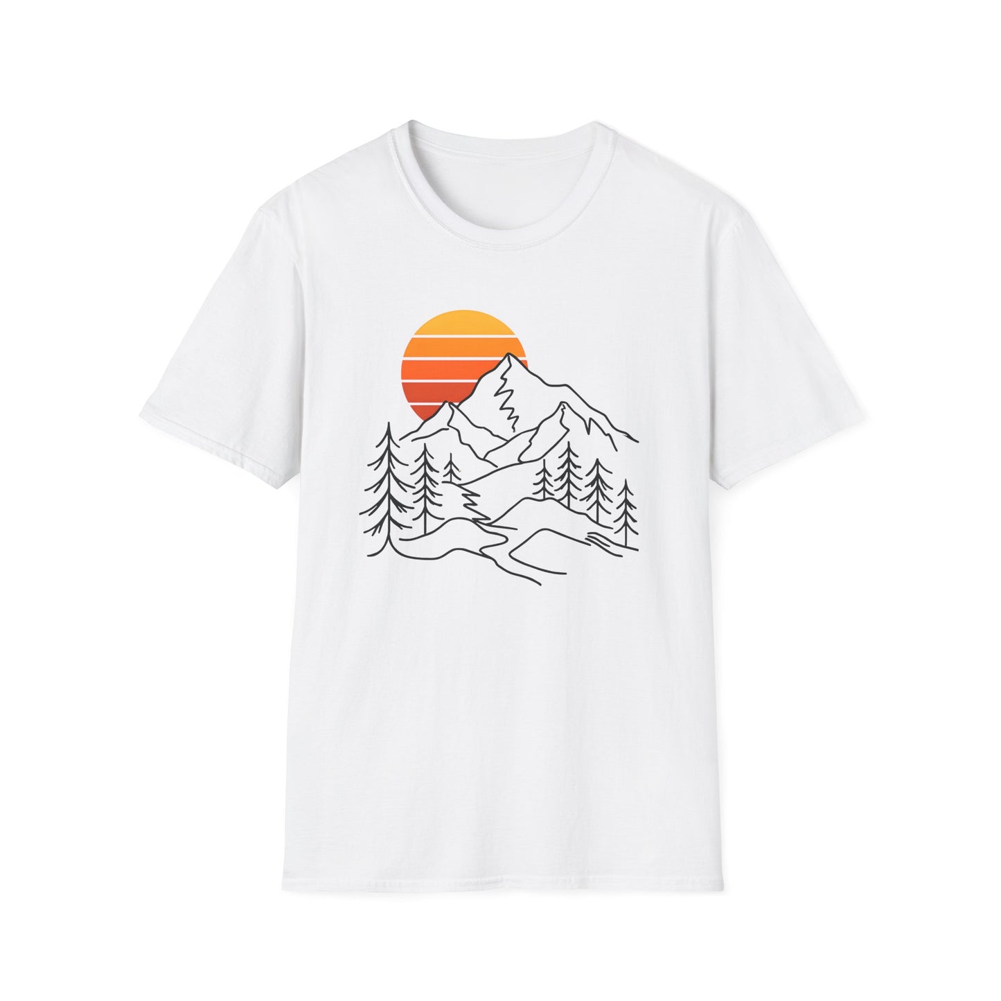 Retro Sunset Mountain Line Art T-shirt