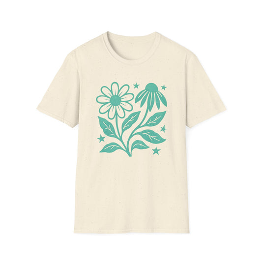 Flowers And Stars Ink Print T-shirt