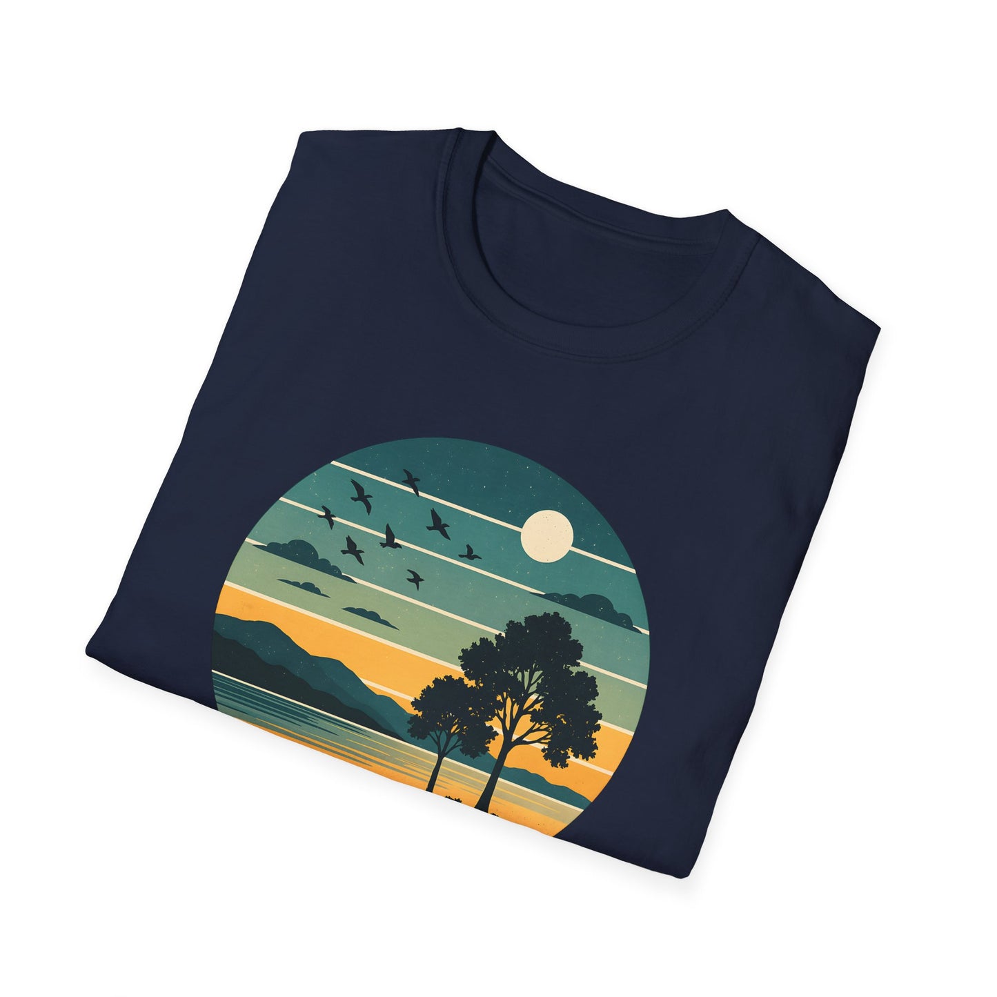 Retro Blue Sunset Over Lake T-shirt