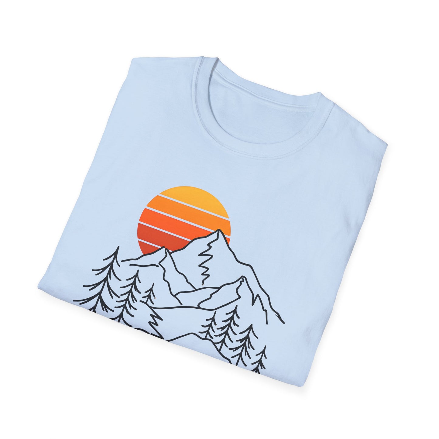 Retro Sunset Mountain Line Art T-shirt