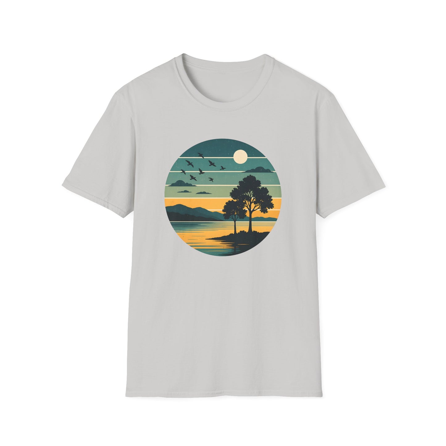 Retro Blue Sunset Over Lake T-shirt