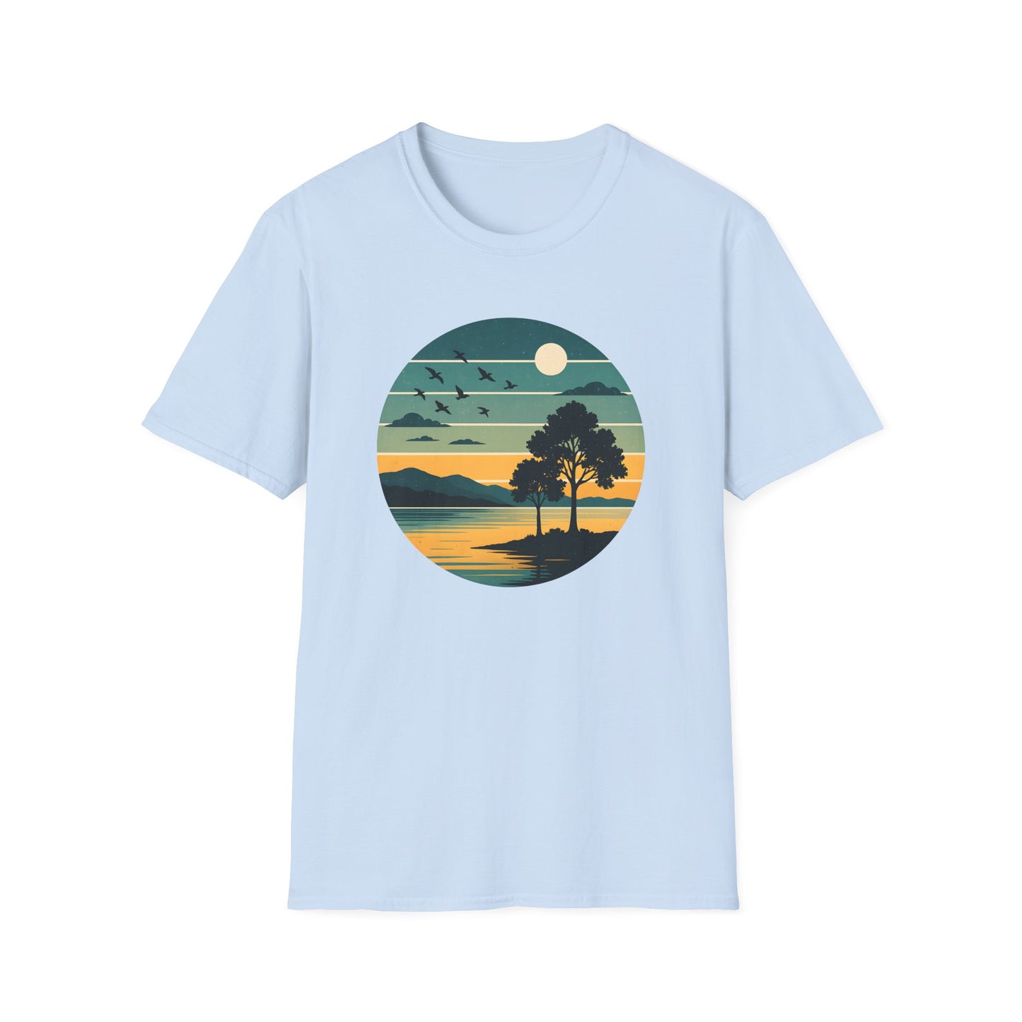 Retro Blue Sunset Over Lake T-shirt