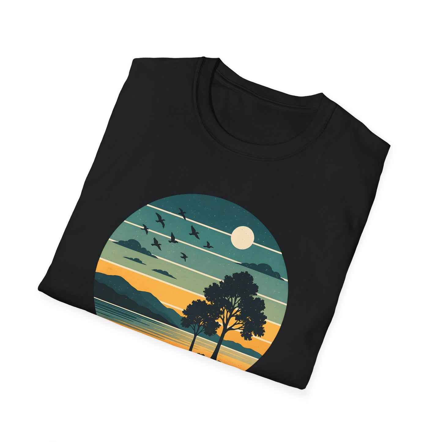 Retro Blue Sunset Over Lake T-shirt