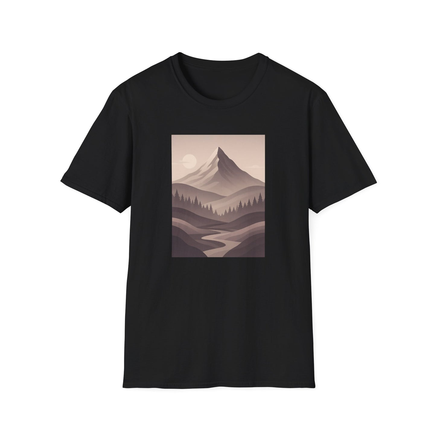 Layered Valley Greyscale Landscape T-shirt