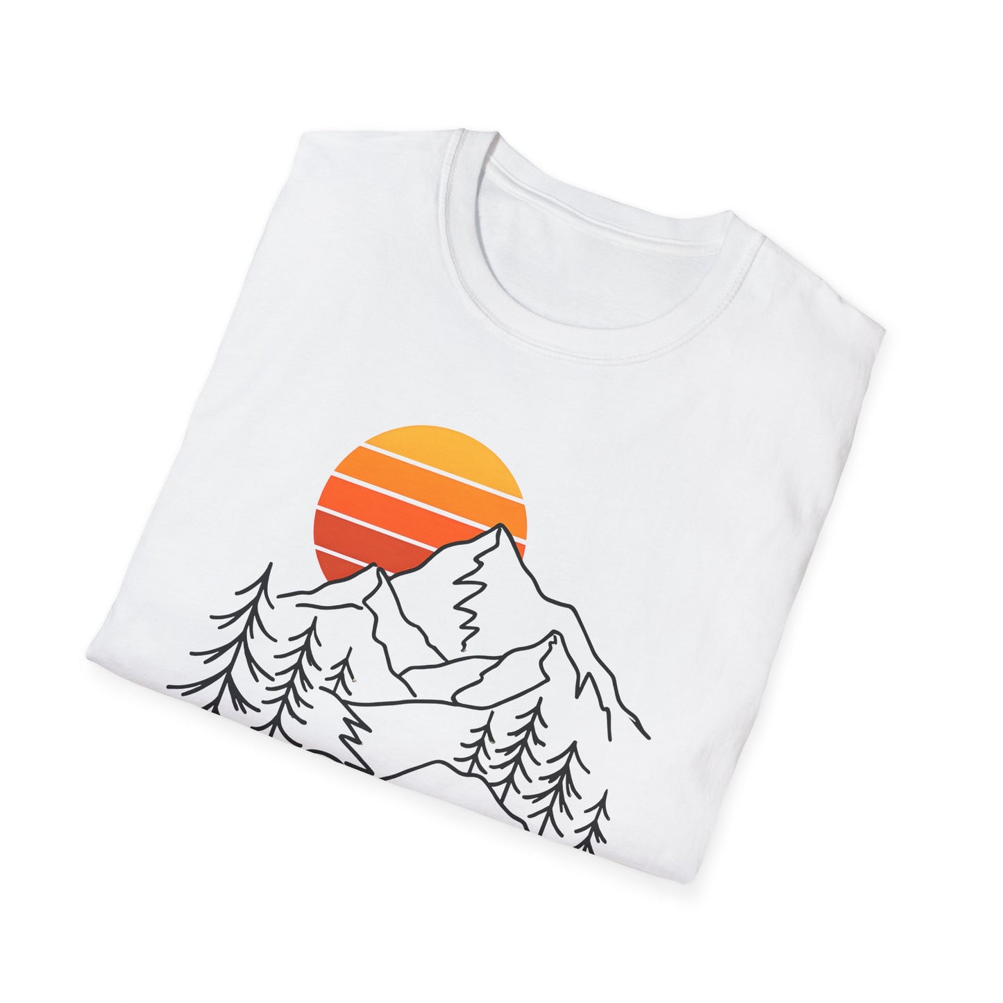 Retro Sunset Mountain Line Art T-shirt