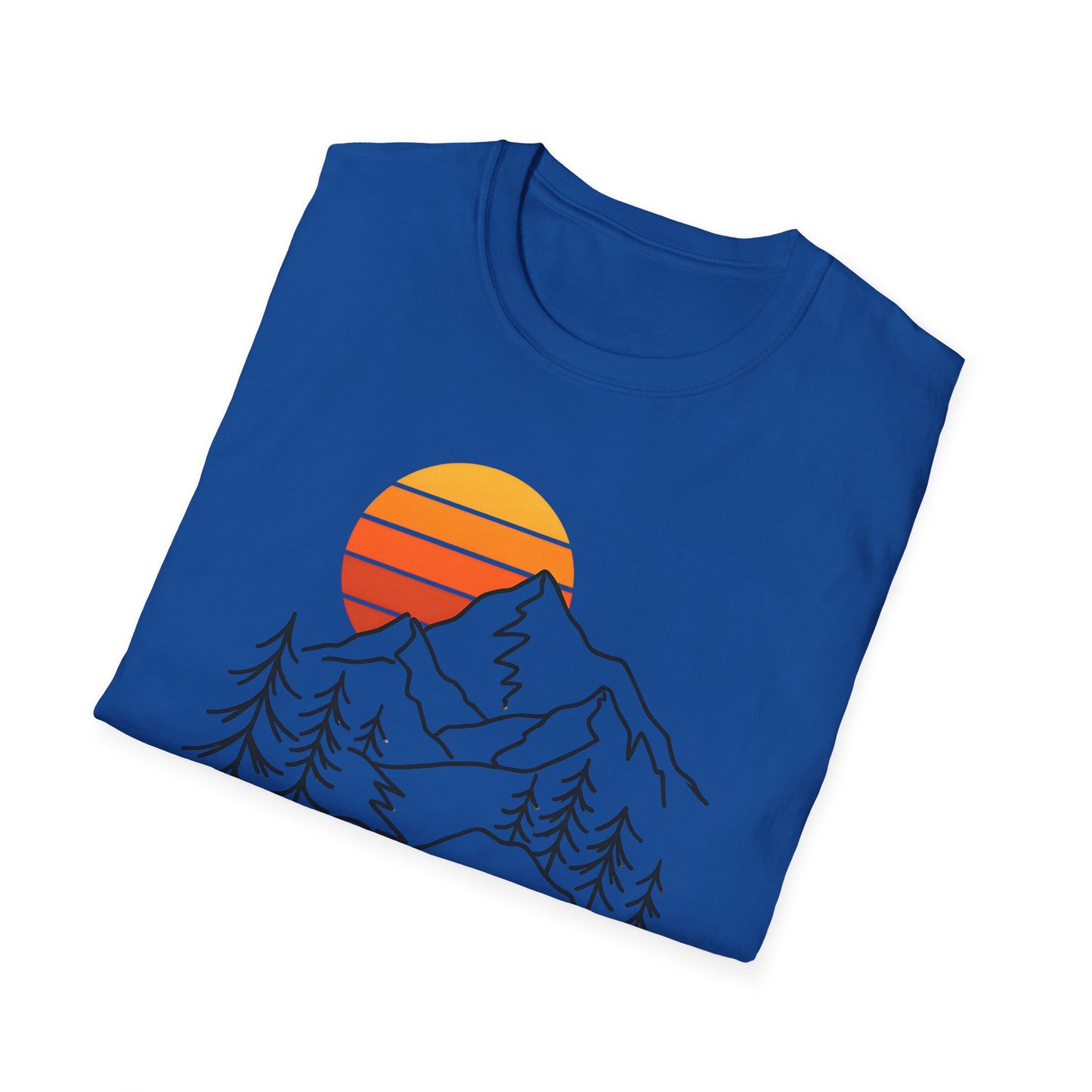 Retro Sunset Mountain Line Art T-shirt