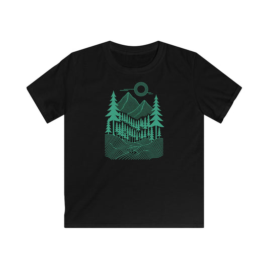 Children's Geometric Pine Forest Landscape Teal T-shirt
