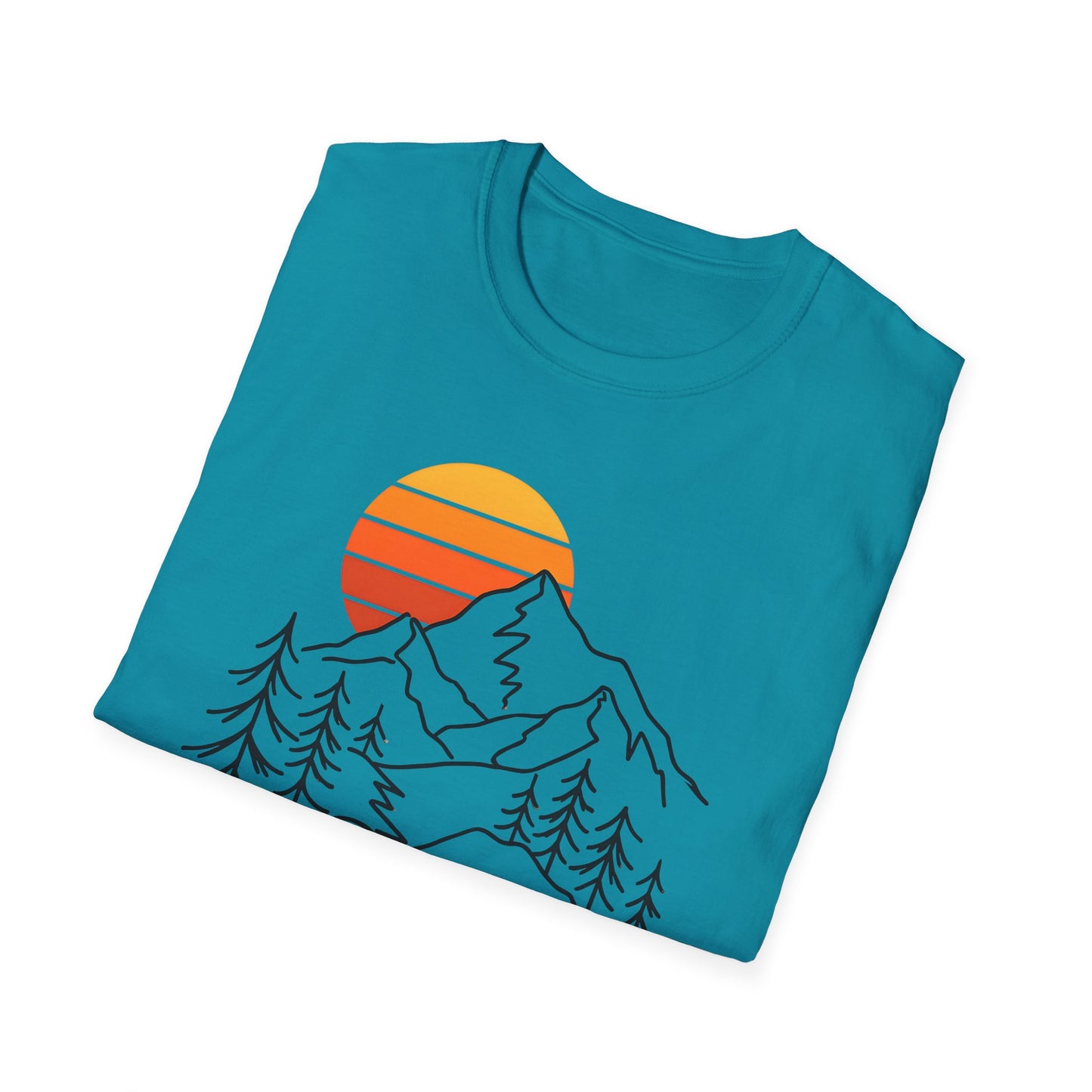 Retro Sunset Mountain Line Art T-shirt