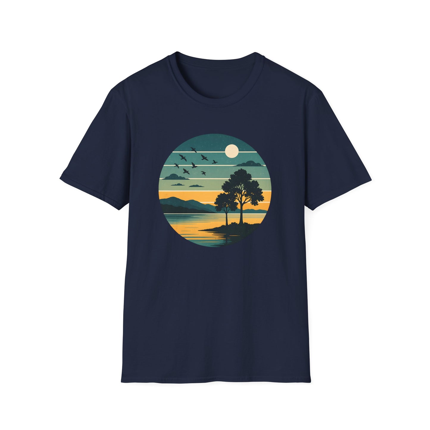 Retro Blue Sunset Over Lake T-shirt