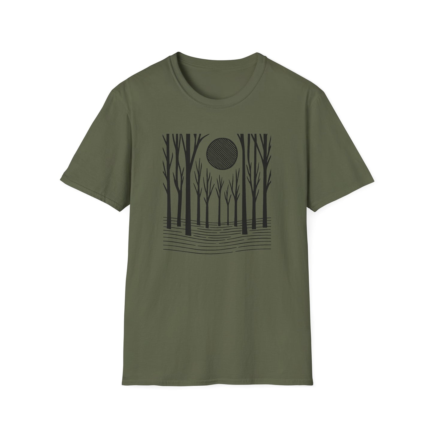 Striped Moon Over Winter Forest T-shirt