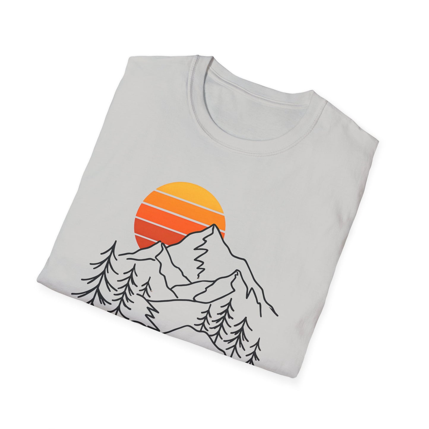 Retro Sunset Mountain Line Art T-shirt