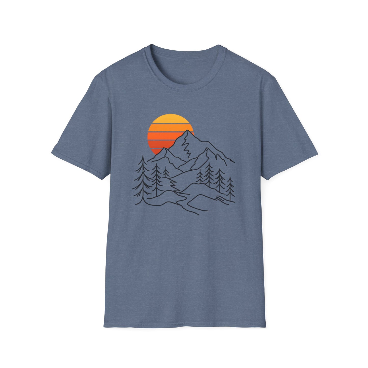 Retro Sunset Mountain Line Art T-shirt