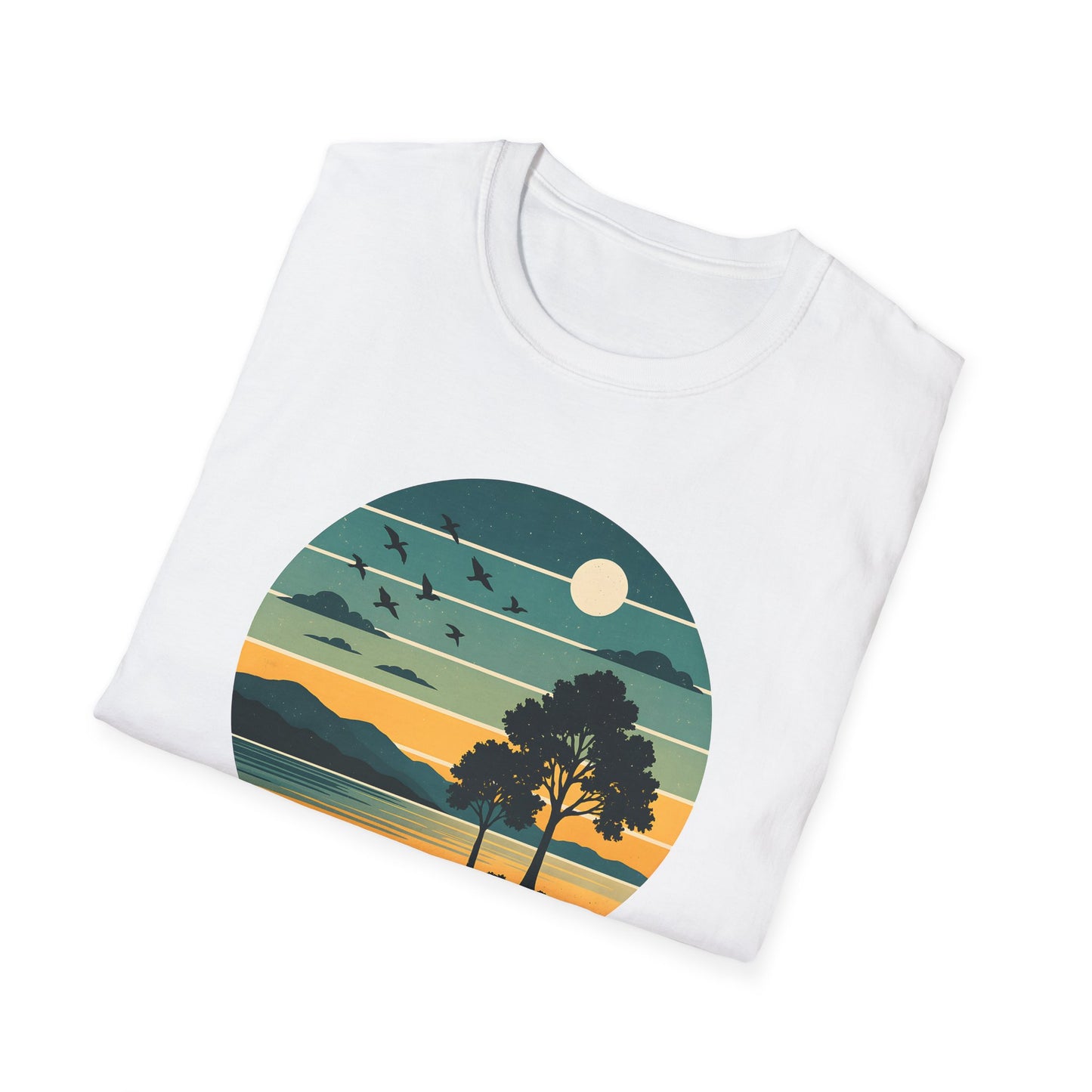 Retro Blue Sunset Over Lake T-shirt