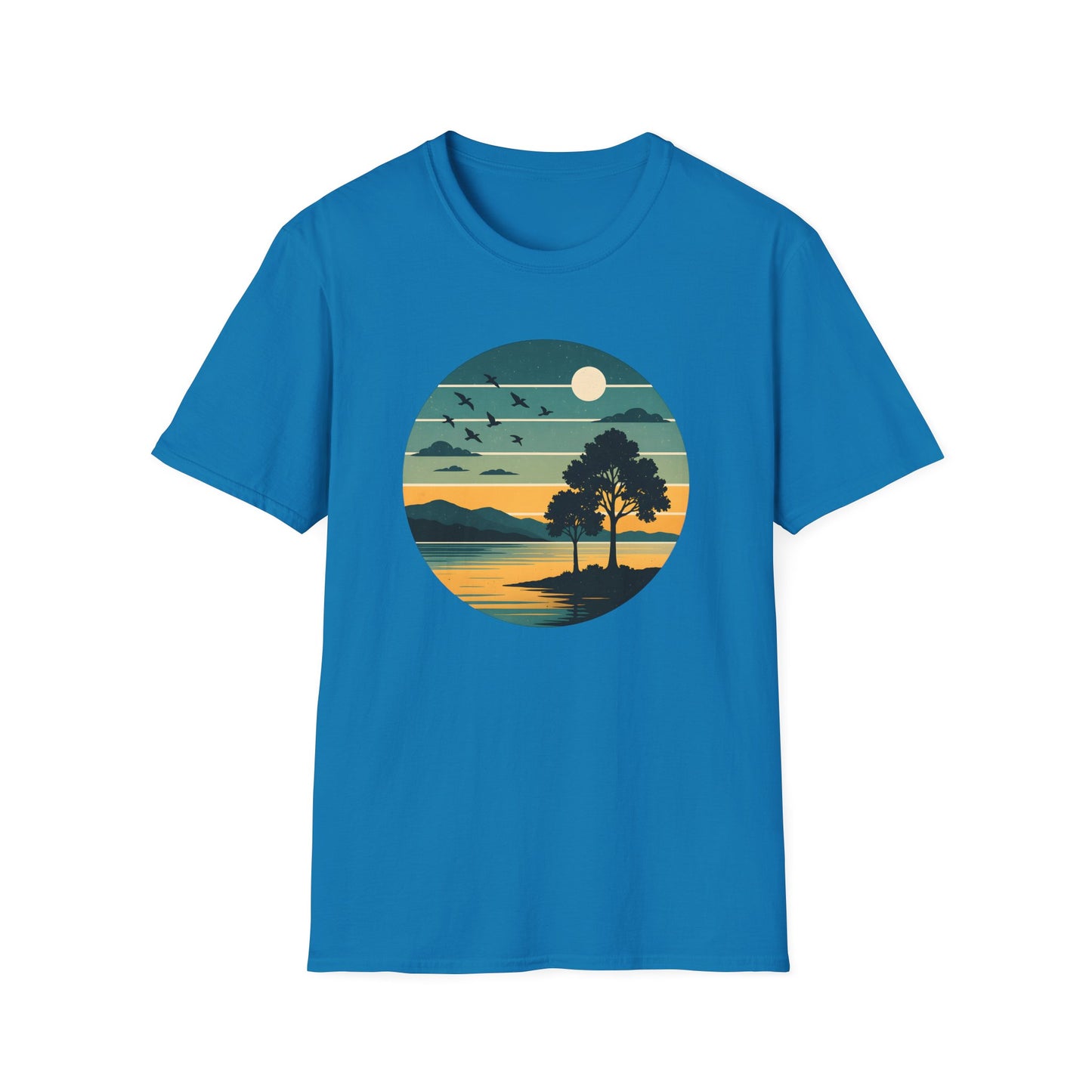Retro Blue Sunset Over Lake T-shirt