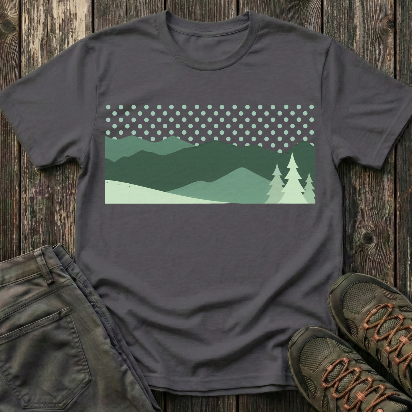 Minimalist Green Mountain Landscape T-shirt