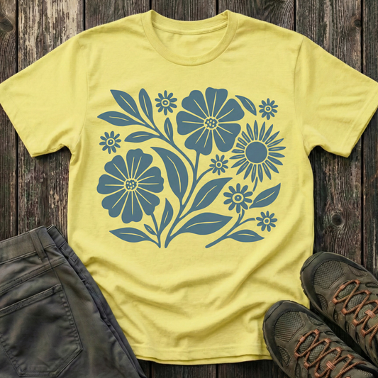 Flower Gathering Ink Print Moss T-shirt