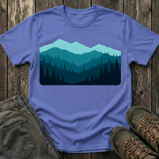 Layered Teal Mountain Landscape T-shirt
