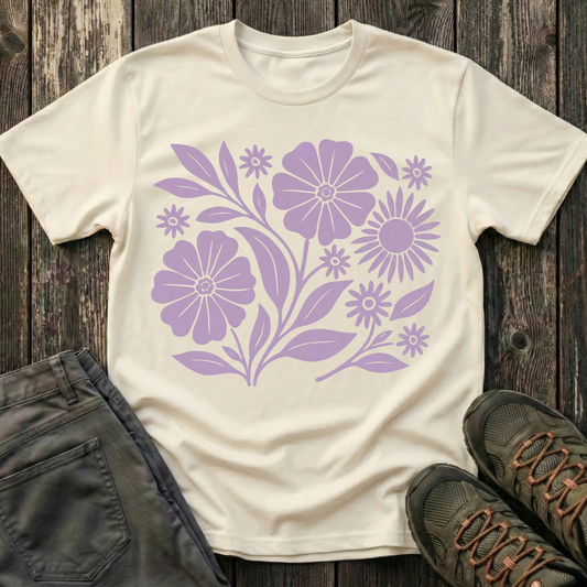 Flower Gathering Ink Print Violet T-shirt