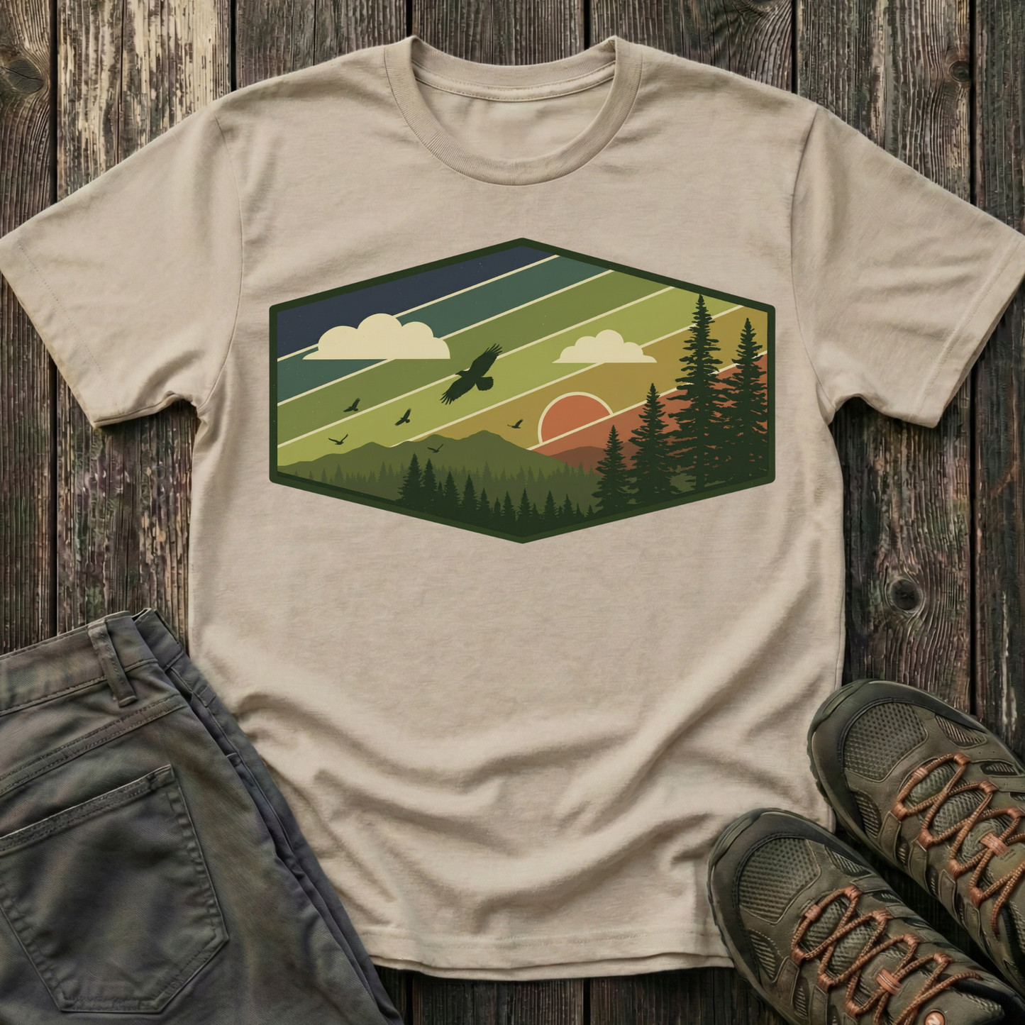Retro Pine Forest Sunset T-shirt