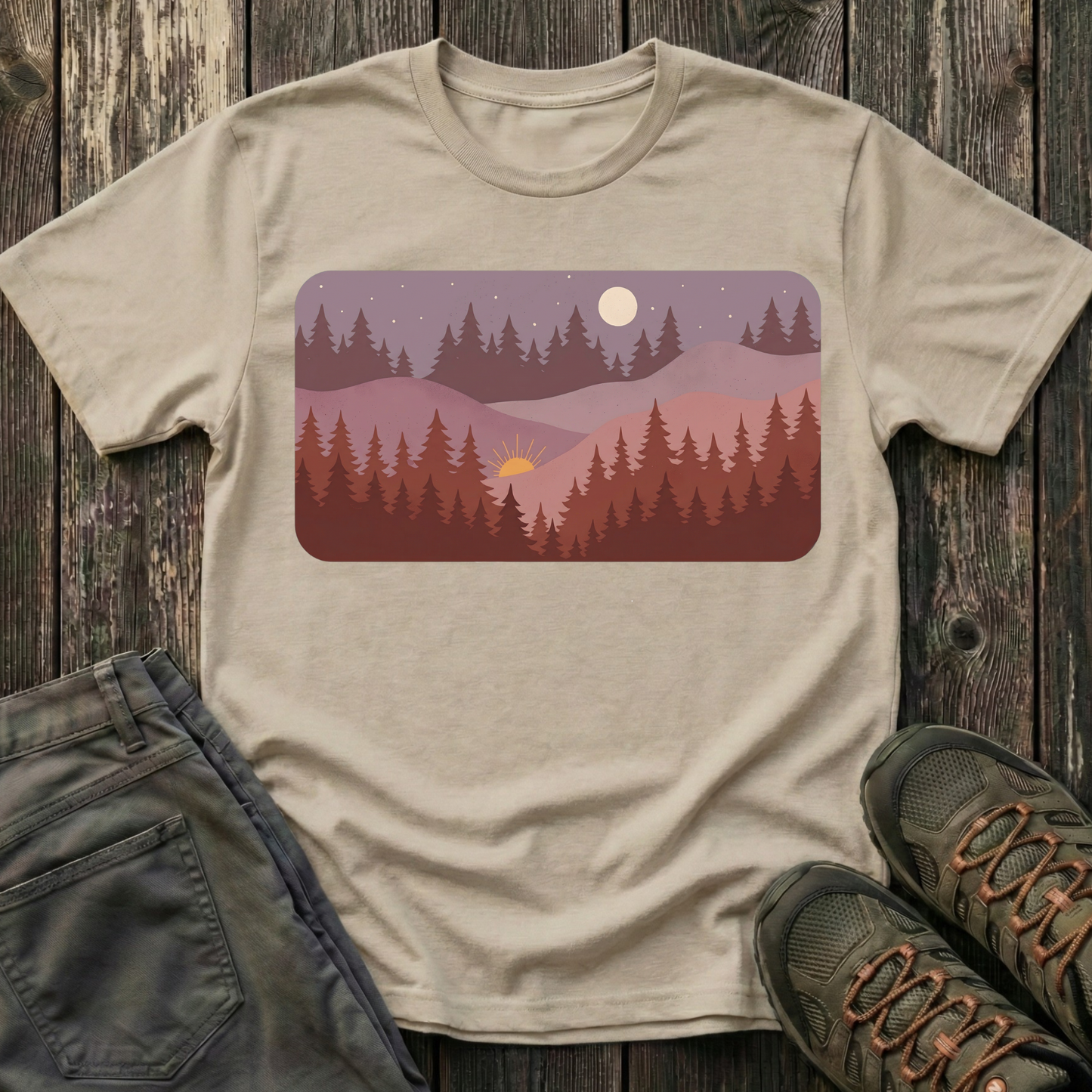 Sun Moon Layered Landscape T-shirt