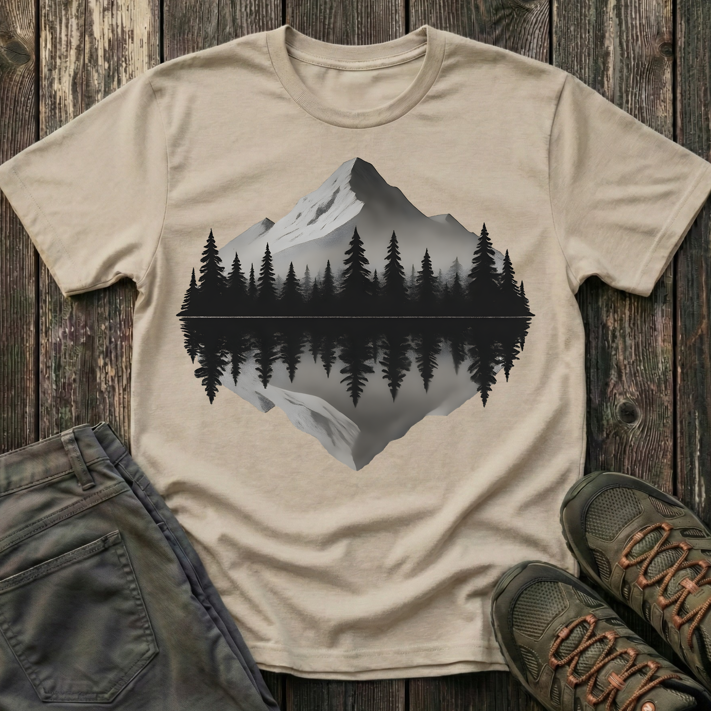 Greyscale Mountain Reflection T-shirt