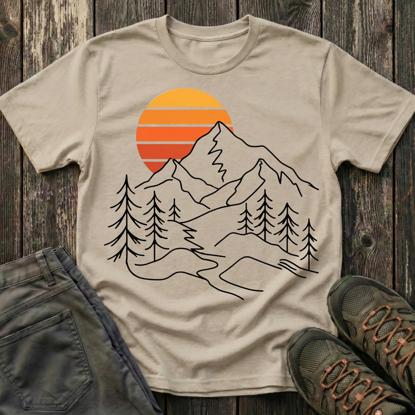 Retro Sunset Mountain Lines T-shirt